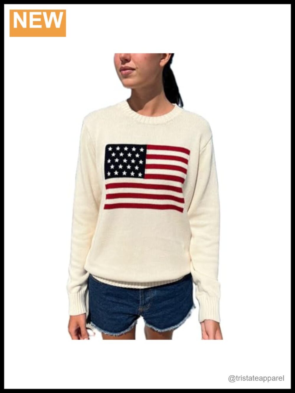 Patriotic American Flag Oversized Crew Neck Pullover Sweater for Women